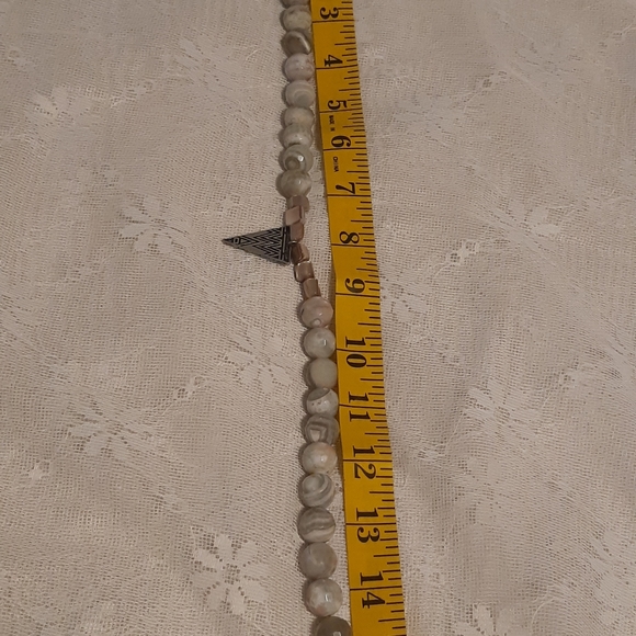 Polished Stones Necklace, 16" Long With Silver Tone Triangle Pendant, Chunky Sty - Picture 10 of 16